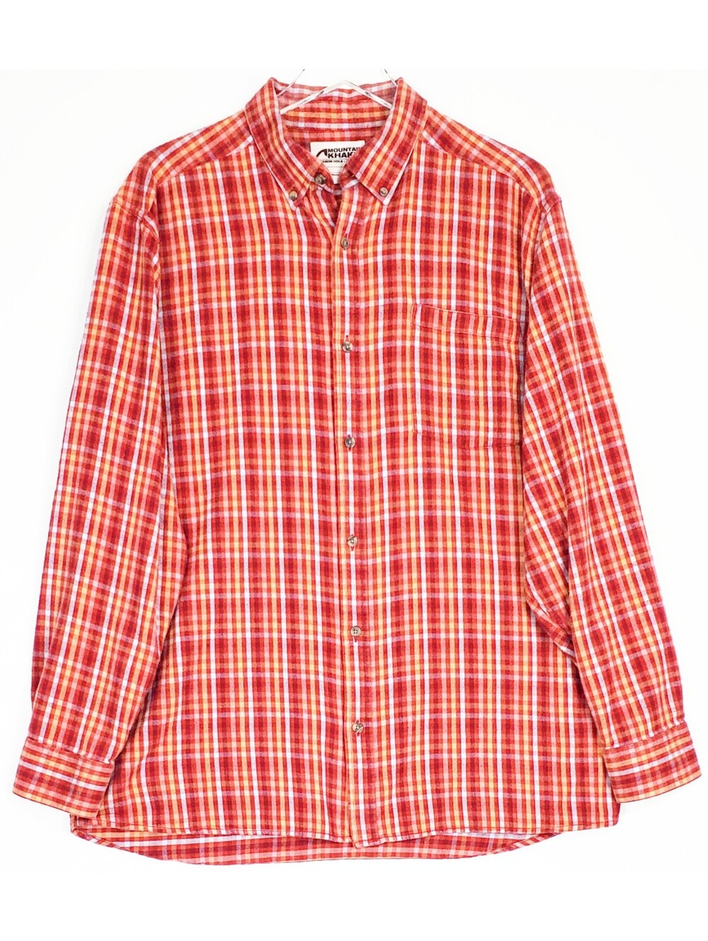 Mountain Khakis large flannel button shirt plaid long sleeves red pocket classic